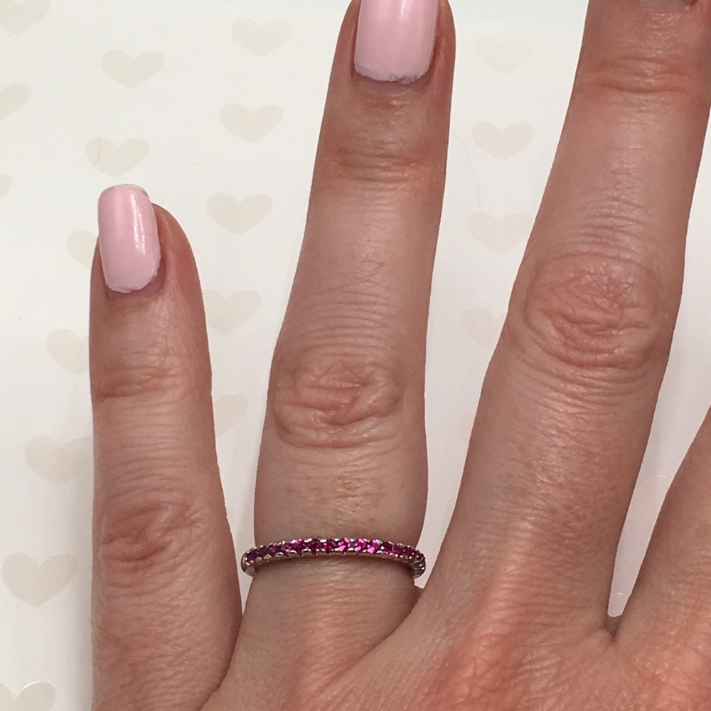 14k white gold ruby wedding band ring - Picture 7 of 8